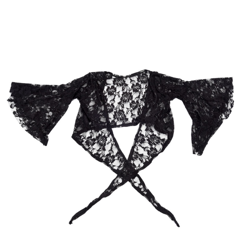 🌺 NEW BLACK SHEER LACE COVER UP HALF BELLY SHIRT - Picture 3 of 8